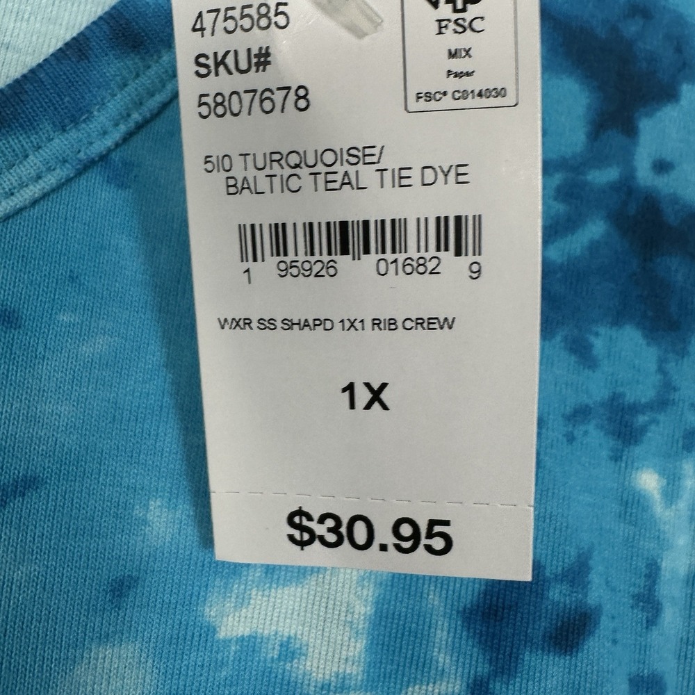 Lands' End Women's 1X Short Sleeve Shaped Cotton Rib Crewneck Tie Dye Shirt Blue - Picture 6 of 8
